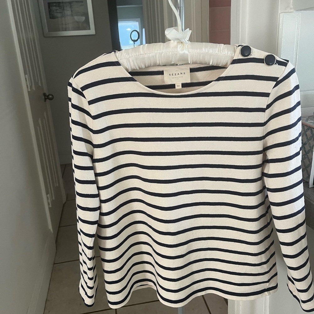 Sezane Colette Mariners Cotton stripped blue and white sweater